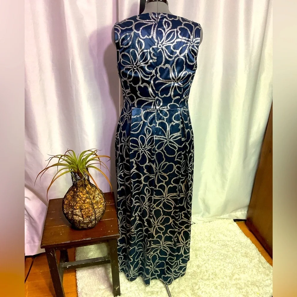 Candalite  Navy and Silver Floral Maxi Dress